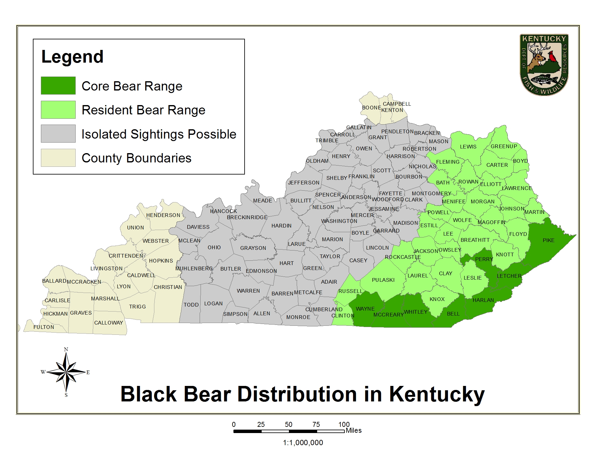 black bear distribution in Kentucky